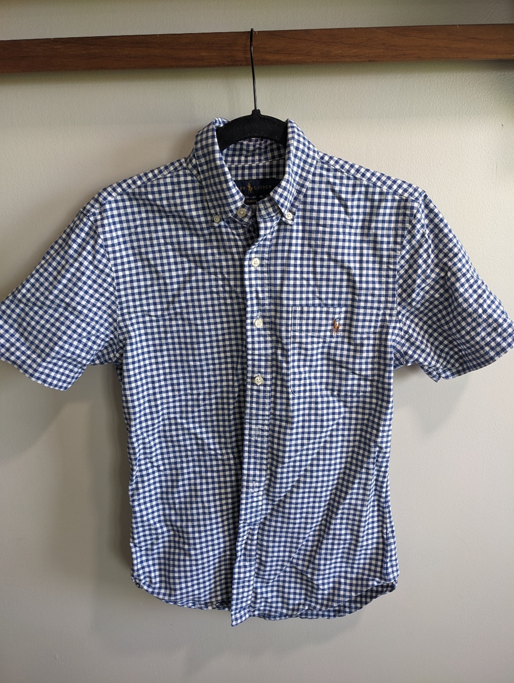 Polo Ralph Lauren Blue & White Gingham Short Sleeve Button Up Slim Fit Mens Sm